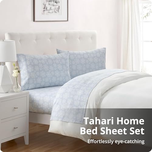 Image of Tahari Home Brushed Flannel 4-Piece Bedding Set, Full, Snowflake Blue