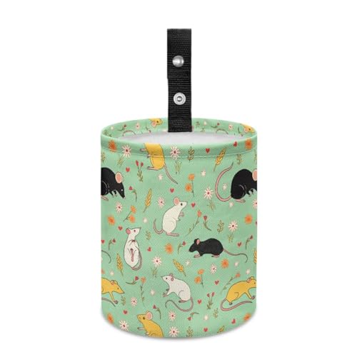 Image of Cute Rats Floral Collapsible Waste Basket Bin Car Trash Can Bags Small Trash Can Car Accessories Interior for Car SUV Trucks