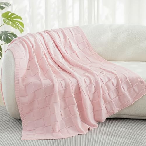 Whale Flotilla Manta Suave de Sofá, Manta de Punto Acrílico con Estampado de Cuadros, Ligera, Cálida para Cualquier Temporada, para Cama, 130 x 150 cm, Rosa