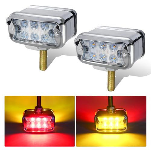 NeaLia Amber Red Pedestal Fender Lights, 12 LED Semi Truck Turn Signal Lights, Dual Revolution Marker Light for Peterbilt Kenworth Freightliner Brake Turning Bumper Mount, IP65 Waterproof, Clear by NeaLia - Used condition - US$21.89