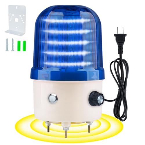 Industrial LED Rotating Warning Light, AC110V Red Strobe Light for Public Emergency Alarms, Indoor/Outdoor Safety Siren with Volume Adjustment/Plug and Buzzer (Blue PRO(0-130dB,AC110V))