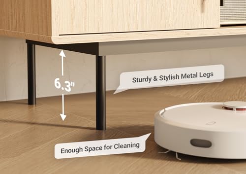 Image of Claiks Mid Century Modern TV Stand for TV up to 70 inch, Entertainment Center with Sliding Barn Doors & Adjustable Shelve, Retro Low Profile Media Console TV Table for Living Room, Natural Oak