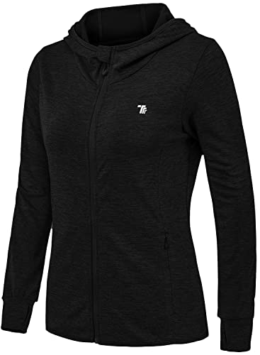 Women's Running Jackets with Thumb Hole,Long Sleeve Gym Sport Zip Up Hoodie Top Breathable Quick-Dry Tops with Zip Side Pocket