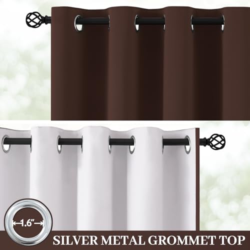 Image of Yakamok Brown 100% Blackout Curtain Panels 63 inches, 50 inch Wide, 2 Panels | Blackout Curtain Panels for Bedroom, 2 Thick Layers Grommet Top Thermal Insulated Drapes with White Back for Living Room