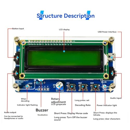 Décodeur Morse CW kit d'entraînement code Morse avec écran LCD numérique et boîtier - 9