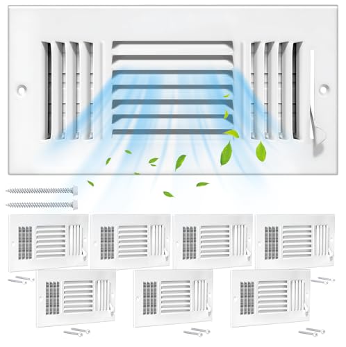 DGB 6 Pcs 10x6 Inch Air Vent Covers for Home Ceiling, 3-Way Solid Metal Wall Vent Cover Ac Vent Ceiling Register, Return Air Vent Cover, Vent Grill for Wall (White, Interior Size 10 x 6