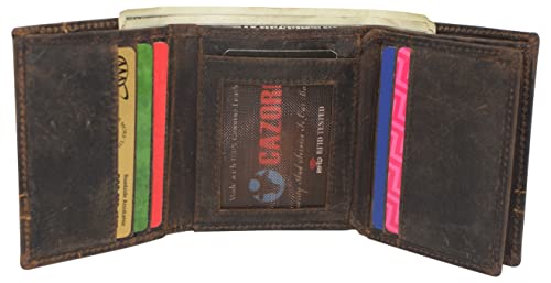 Men's RFID Blocking Vintage Genuine Leather Classic Trifold Wallet for Men with Box (Logo Brown)3