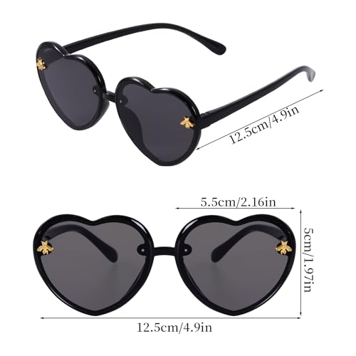 obmwang 2 PCS Kids Heart Shaped Sunglasses Cute Bee Glasses with Strap for Girls Boys Age 3-10 UV400 Protection Outdoor Beach2