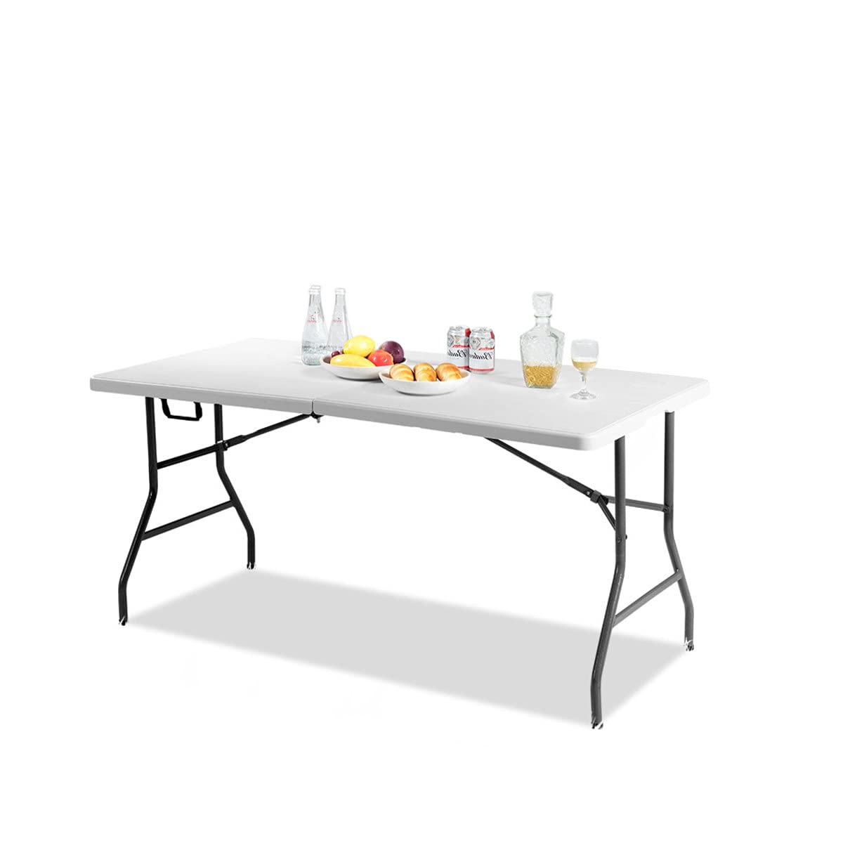 Table de camping portable et pliante GYMAX 153x74 cm en plastique robuste avec poignée