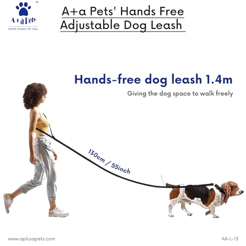 Image of A+a Pets' Hands Free Adjustable Dog Leash | Waist Tie-up, Lightweight, Adjustable, Durable Nylon for Running, Hiking, Jogging & Walking (NRed)