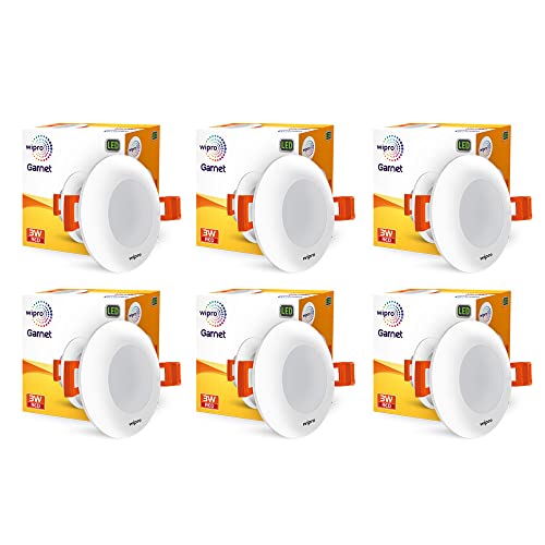 Image of Wipro Garnet 3W Led Mini Downlight for Home & Cabinet| Red|Compact Design with 120 Beam Angle|Recessed Down Light for False Ceiling|Cutout-2.3 Inch|Pack of 6
