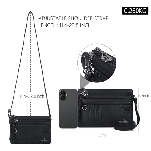 Image of Angel Kiss Small Crossbody Bag for Women Leather Crossbody Purse Triple Compartments Cell Phone Purse Shoulder Bags for Women