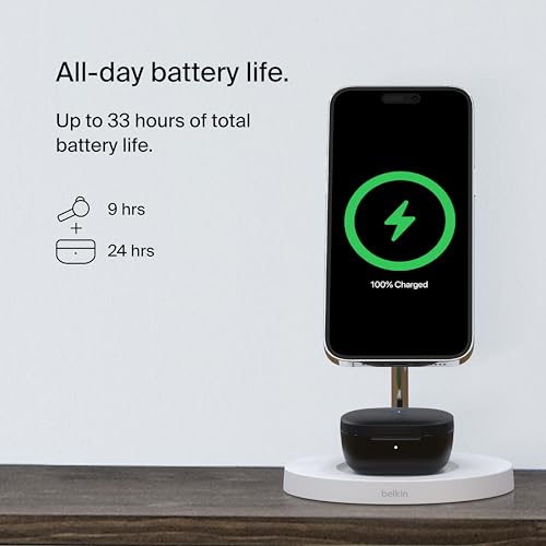 Image of Belkin SoundForm Motion True Wireless Earbuds, Clear Call Quality with Wireless Charging Case & Dual Microphone - IPX5 Water Resistant Bluetooth Headphones for iPhone & Samsung - Black