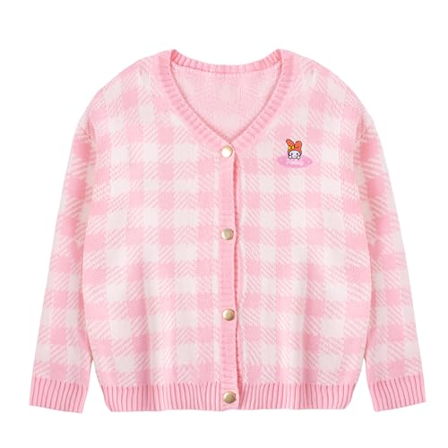 Image of Kawaii Cartoon Cardigan Sweaters for Women Girls Long Sleeve Open Front Knit Cardigans Plaid JK School Uniform