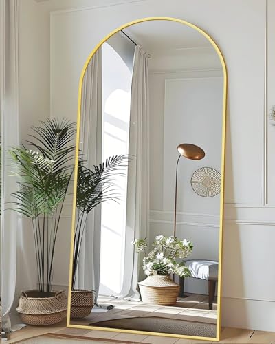 Image of Antok 76 inch x34 inch Arched Full Length Mirror with Stand, Floor Mirror, Gold