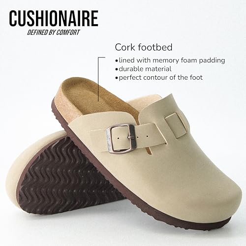 Image of CUSHIONAIRE Hana Womens Clogs | Comfortable Vegan Suede Clogs for Women | Slip On Potato Shoes with Cork Footbed & Arch Support | Memory Foam, Wide Widths Available