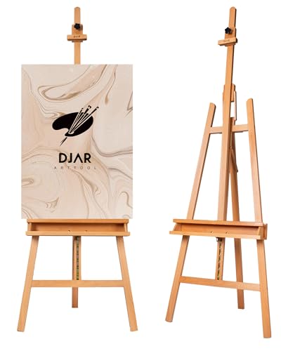 DJAR Art Easel Stand for Painting, Solid Beech Wood Adjustable Large Studio Floor Easel with Storage Tray for Adults Students, Hold Canvas up to 49", Natural