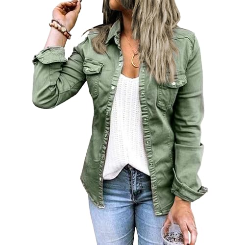 Camisa vaquera para mujer, estilo western, estilo wrangler, blusa de manga larga con botones y solapa, informal, corte entallado, vaquero.