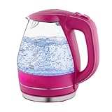 OVENTE Electric Kettle, 1.5L Borosilicate Glass Countertop Water Heater and Boiler for Coffee or Tea, BPA-Free, Auto Shut-Off, Boil-Dry Protection, Removable and Washable Spout Filter, Pink KG83F