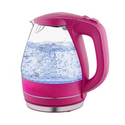 Ovente Electric Kettle Hot Water Boiler 1.5 Liter BPA Free Borosilicate Glass Fast Boiling Countertop Heater with Automatic Shut Off & Boil Dry Protection for Tea Coffee Milk Noodle, Pink KG83F