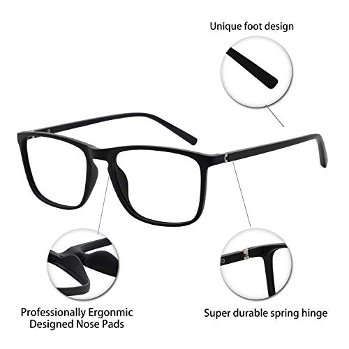 Occi Chiari Reading Glasses Men's Rectangle Reader Durable Spring Hinge 1.0 1.25 1.5 1.75 2.0 2.25 2.5 2.75 3.0 3.5(W-Black 175) #TOP4