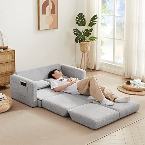 2 seater sofa ソファ カウチソファー フロアソファ 2人掛け 収納付き ファブリック 両側に肘掛け付き 木脚外し可能 ローソファ コンパクト ひとり暮らし リビング ワンルーム おしゃれ 北欧 シンプル モダン [5]