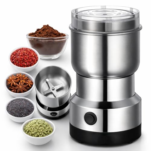 Image of Mini Electric Grinder for Coffee & Spices | Small Mixer Grinder with Stainless Steel Cup | Portable Grinder Mixer for Masala, Dry Ingredients & Coffee Beans