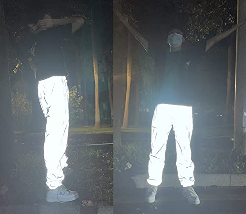 Reflective Pants Men Brand Hip Hop Dance Fluorescent Trousers Casual Harajuku Night Sporting Jogger Pants Gray (L)