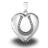 PicturesOnGold.com Sterling Silver Horseshoe Heart Locket 3/4 Inch X 3/4 Inch