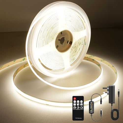 AXMOTUT COB LED Strip Lights 2m, 4000K Natural White Dimmable LED Strip, 640 LEDs Super Bright DC24V LED Light Strip CRI90+ with RF Remote and UKCA Power Supply for DIY Home Decoration