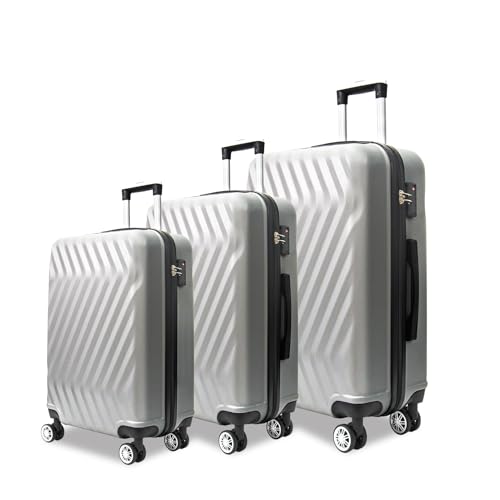 VANELC Hardside Lightweight Luggage Sets Featuring 4-Spinning Wheel Robust ABS and Secure TSA Lock Luggage Set 3 Pieces(20/24/28 Inches) Women and Men (Silver Grey, 3PCS)
