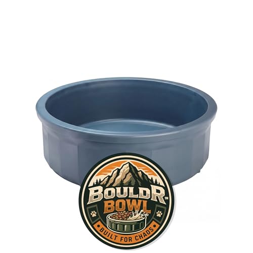 Pet Crock Bowl Thick Durable Plastic Non-Tip Food & Water Dish for Dogs Cats & Small Animals Indoor/Outdoor Chew Resistant Easy Clean (Blue Large 48oz)
