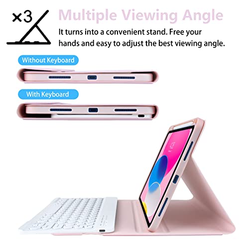 Image of iPad 10th Gen 2022 iPad 10.9 inch Case with Keyboard (Pink) Bundle with Stylus Pen for iPad, Apple Pencil for iPad 2018-2023 with Palm Rejection (Purple)