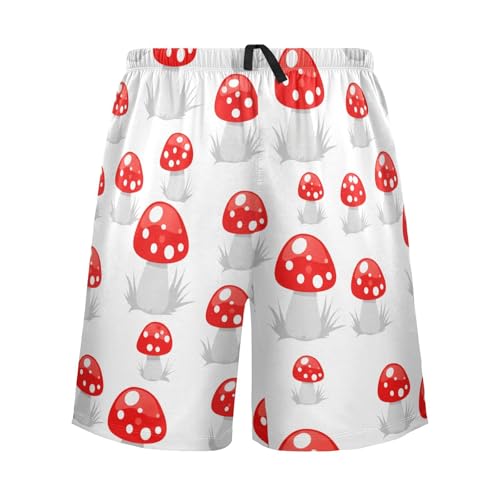 Red White Mushroom Pajama Shorts for Men Lounge Pants Pjs Bottoms Lounge Sleep Shorts Mens Pajama Shorts with Pockets, S-XXL