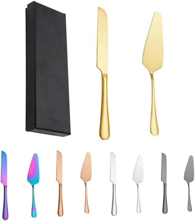 Miniatura 3 de Precioso juego de cuchillos y servidores para tartas de boda, decoración dorada, cortador de pastelería y espátula para servir, suministros de