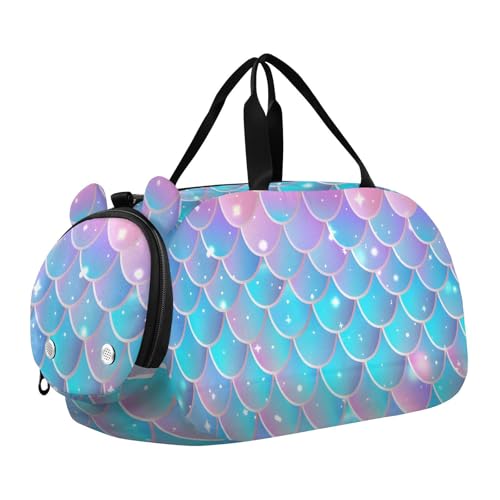 Duffle Bag Kids Gym Bag with Shoes Compartment & Wet Separation Overnight Travel Duffel Bag Fish Scales Super Romantic for Girl Boy