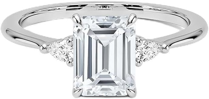 Emerald Cut Engagement Ring for Women - 1.0 Carat Moissanite Engagement Ring D Color VVS1 Emerald Cut Moissanite Ring 10K 14K 18K Gold 925 Sterling Silver 4 Prong Women's Engagement Rings (925)