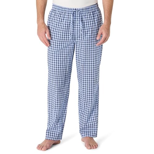 Amazon Essentials Men's Straight-Fit Woven Pajama Pant with Pockets, Light Blue White Plaid, X-Large