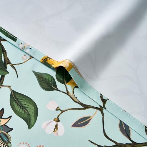 Image of Topfinel Mint Green Curtains 63 Inch Length 2 Panels Cottagecore Tropical Sage Leaf Flower Hummingbird Lemon Patterned Energy Efficient Grommet Cute Green Drapery Treatment Nursery Classroom