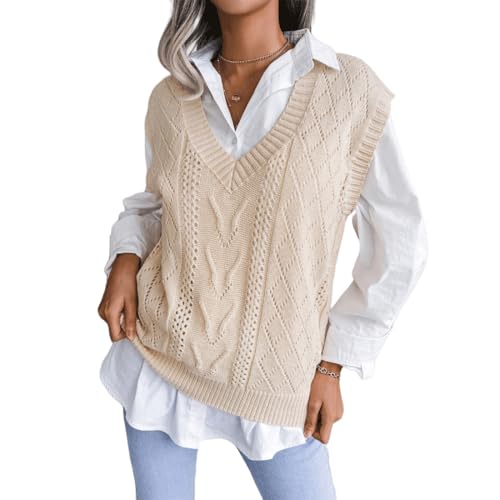 Mujer Sin Mangas Jerséis Sueltos Otoño Invierno Jersey Cuello en V Casual Camisetas Sin Mangas Otoño Jersey de Cuello en V para Invierno Pullover