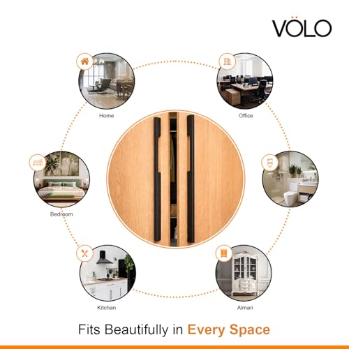 Image of Volo Wardrobe and Cabinet Pull Handle - Versatile Handles for Wardrobes, Drawers, Sliding Closets, and Doors in Kitchens, Offices, and Bedrooms (SAC-35) (Glossy Black, 450MM (18 Inch)) Pack of 1 Piece