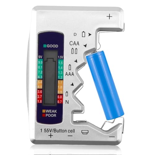 Universal Battery Checker - Digital Capacity Level Tester for AA AAA N D 9V and 1.55V Button Cells (No Battery Required to Operate)