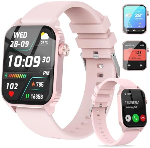 Image of TRAUSI Smart Watches for Women Men, 1.83 inches HD Smartwatch with 120 Sports Modes, Heart Rate/Sleep Monitor, IP67 Waterproof, Bluetooth Call & Music Control for iPhone/Android (Light pink)