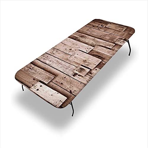 Dwadw Wooden Rectangle Elastic Fitted Tablecloth, Vintage Barn Shed Floor Wall Planks Sepia Art Old Natural Plywood Lodge Image Print, 30"X 60" Table Cover, Grey Brown #TOP28