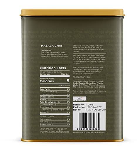 Orajas Masala Chai Loose Leaf Anti Oxidant Tea | Single Origin Authentic & Original Spiced Chai Tea | Cinnamon, Cardamom, Cloves, Dry Ginger, Black Pepper| Brew Hot Or Iced Tea (12.34 Oz) #TOP5