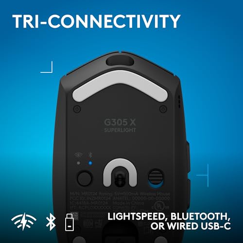 Image of Logitech G305 X SUPERLIGHT Wireless Gaming Mouse, Lightweight 59g, HERO 44K Sensor, RGB lighting, LIGHTSPEED and Bluetooth, 130+ Hr Battery Life, 6 Programmable Buttons, Compatible with PC /Mac - Black
