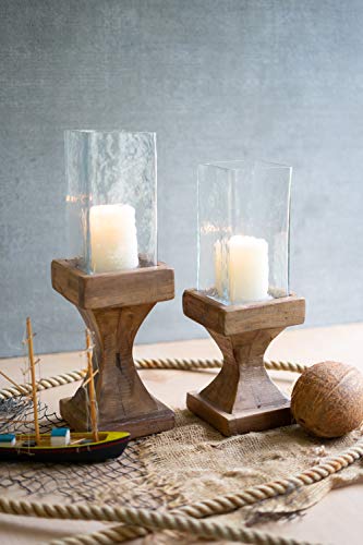 Set 2 Square Glass Hurricane Pillar Candle Holder Rustic Wood Farmhouse Tapered