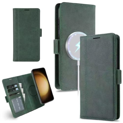 Image of FASHINA S26 Leather Flip Wallet Case with Magnetic Closure, Card Holder Slots, Shockproof Inner Cover, Premium Leather Finish for Complete 360 Protection Green