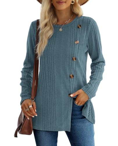 XIEERDUO Long Sleeve Tops Womens Fall Sweaters Tunic Tops To Wear With Leggings Blue XL