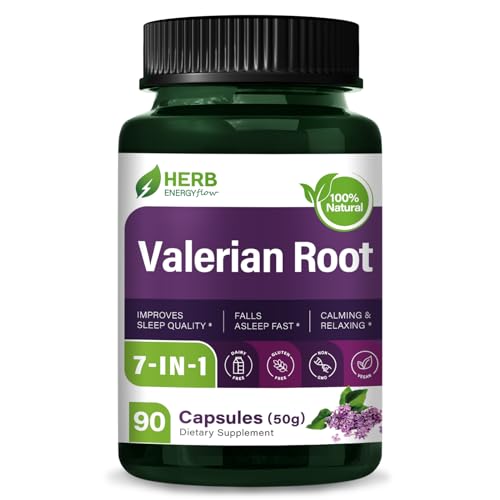 HERBENENERGYflow Valerian Root Sleep Support Capsules, Herbal Formula Supplement for Falls Asleep Fast, Improving Sleep Quality & Calming Relaxing w/Kava & Chamomile. Non-GMO. 90 Capsules.